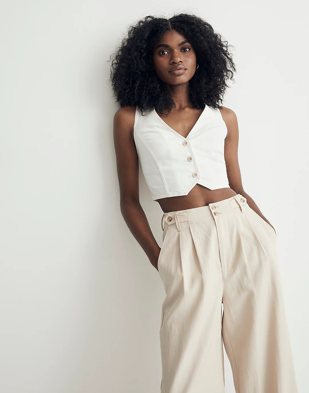 Katrina Denim Crop Vest Top in Tile White | Madewell