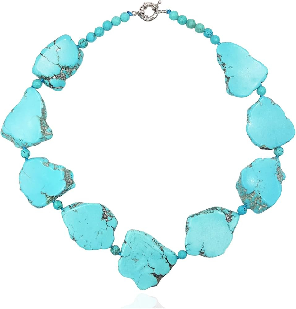 none Lii Ji 19" Big Irregular Shape Blue Simulated Turquoise Howlite Statement Necklace | Amazon (US)