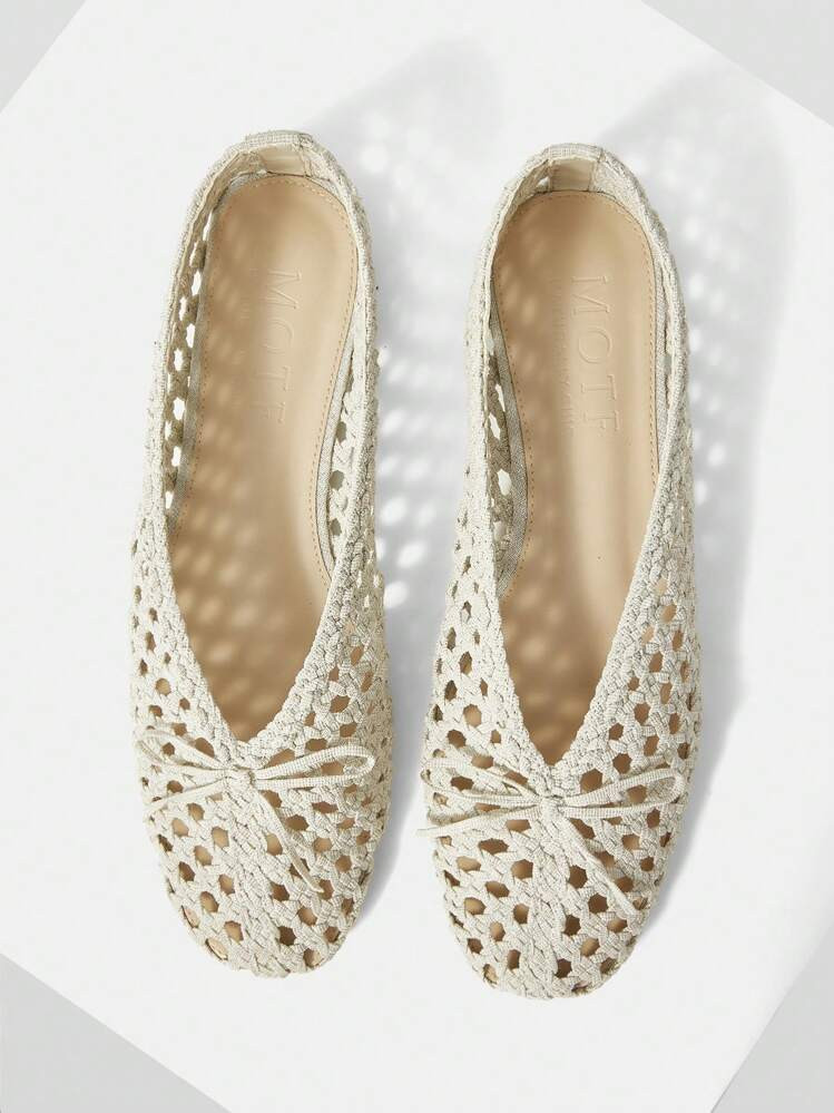 MOTF PREMIUM WOMEN'S WOVEN BOW DECOR WHITE FLATS FOR CHRISTMAS SPRING SHOES | SHEIN