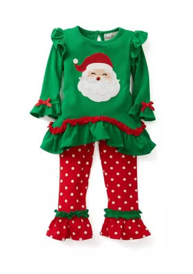 Rare Editions Toddler Girls Long Sleeve Santa AppliquÃÂ© Set | Belk