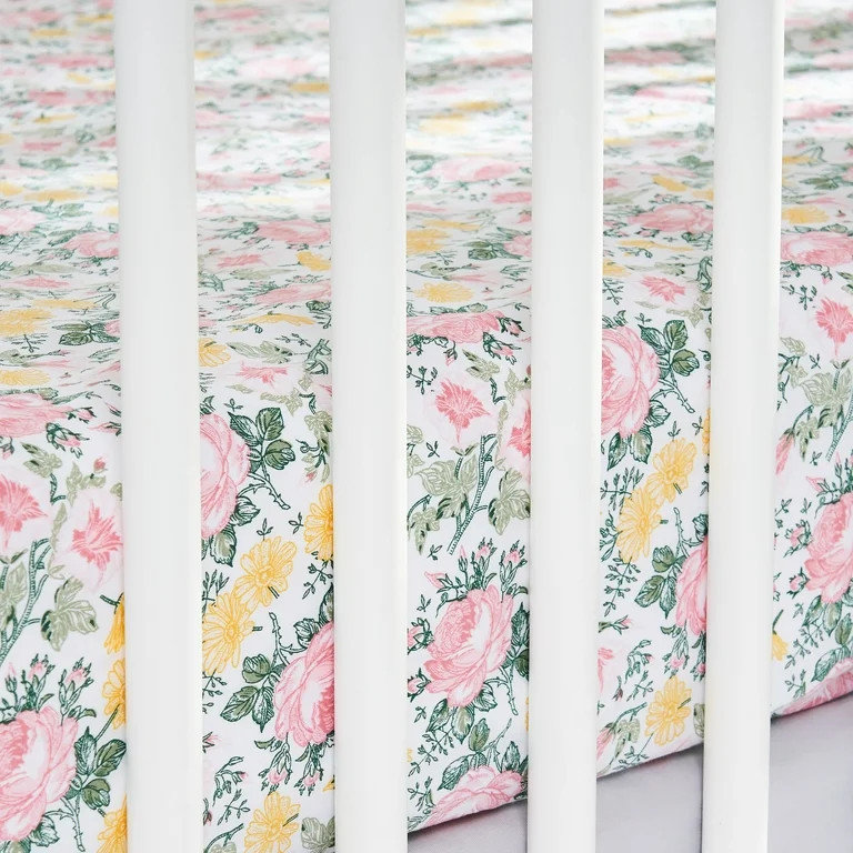 Parent's Choice 2-Pack Cotton Fitted Sheets for Baby Girls, Pink Floral, Crib/Toddler Bed | Walmart (US)