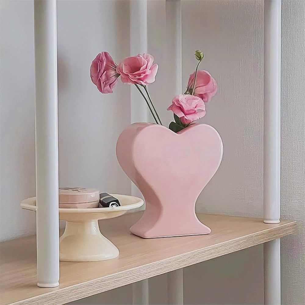 Peach Heart Shape Ceramic Vase, Unique Pink Flower Vase for Home Office Table Book Shelf Living R... | Amazon (US)