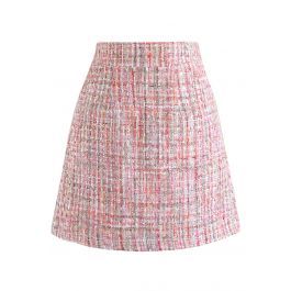 Sequins Tweed Bud Mini Skirt in Pink | Chicwish