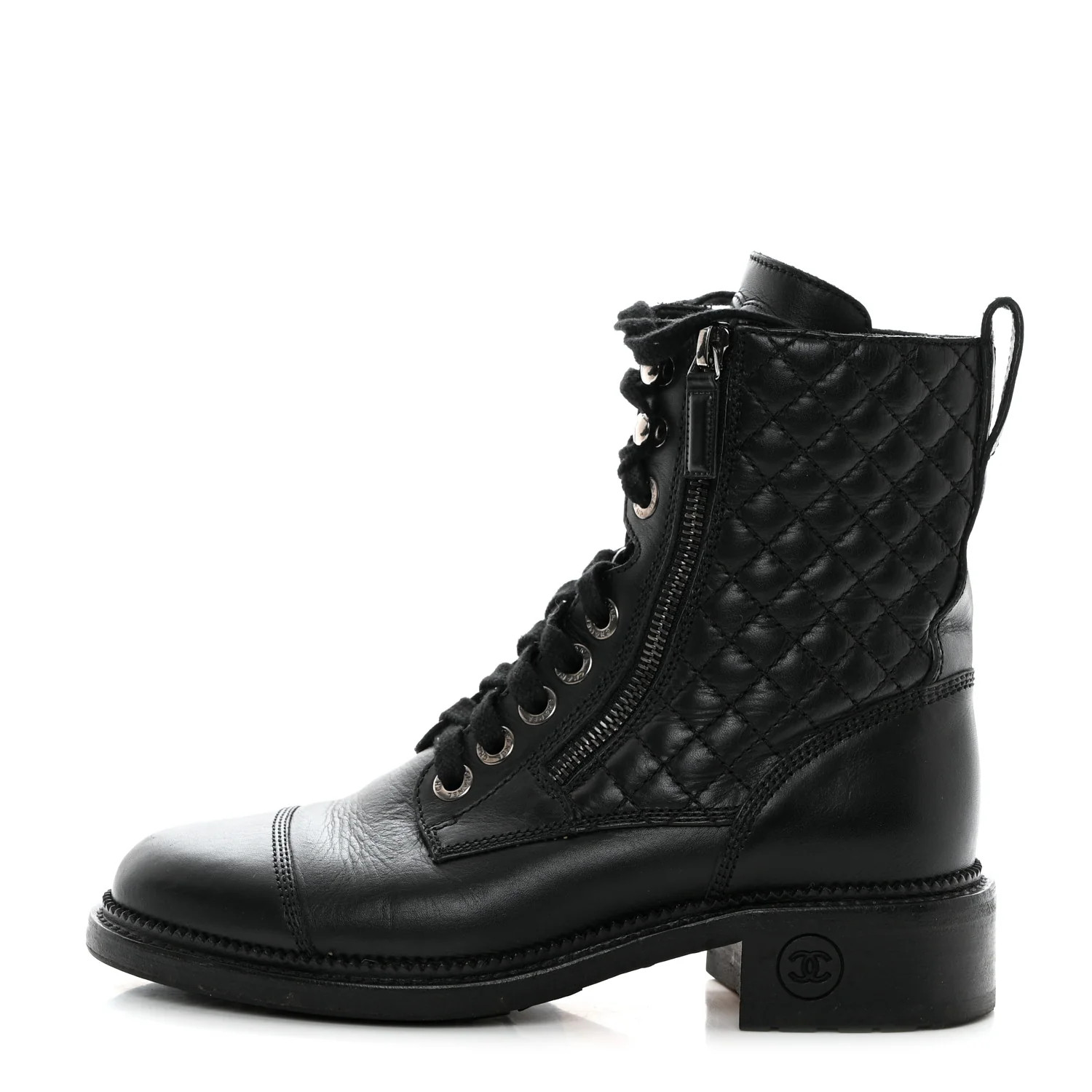Calfskin Quilted Lace Up Combat Boots 37 Black | FASHIONPHILE (US)