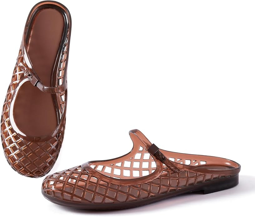 Women Mary Jane Jelly Mule Flat Sandals Waterproof Beach Pool Comfort Soft Insole Breathable Holl... | Amazon (US)
