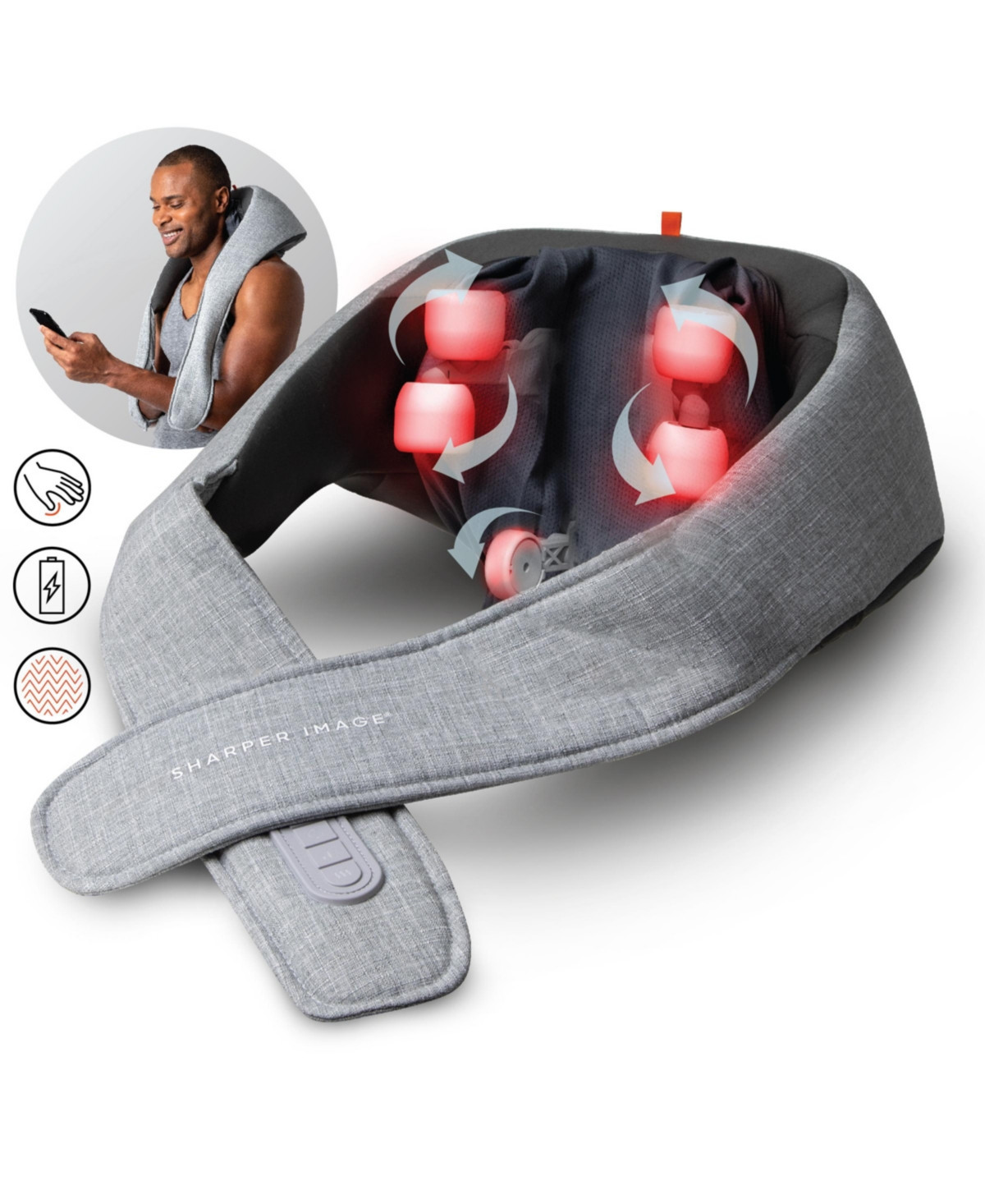 Sharper Image Realtouch Shiatsu Massager, Warming Heat Soothes Sore Muscles, Nodes Feel Like Real Hands, Wireless & Rechargeable - Grey | Macy's