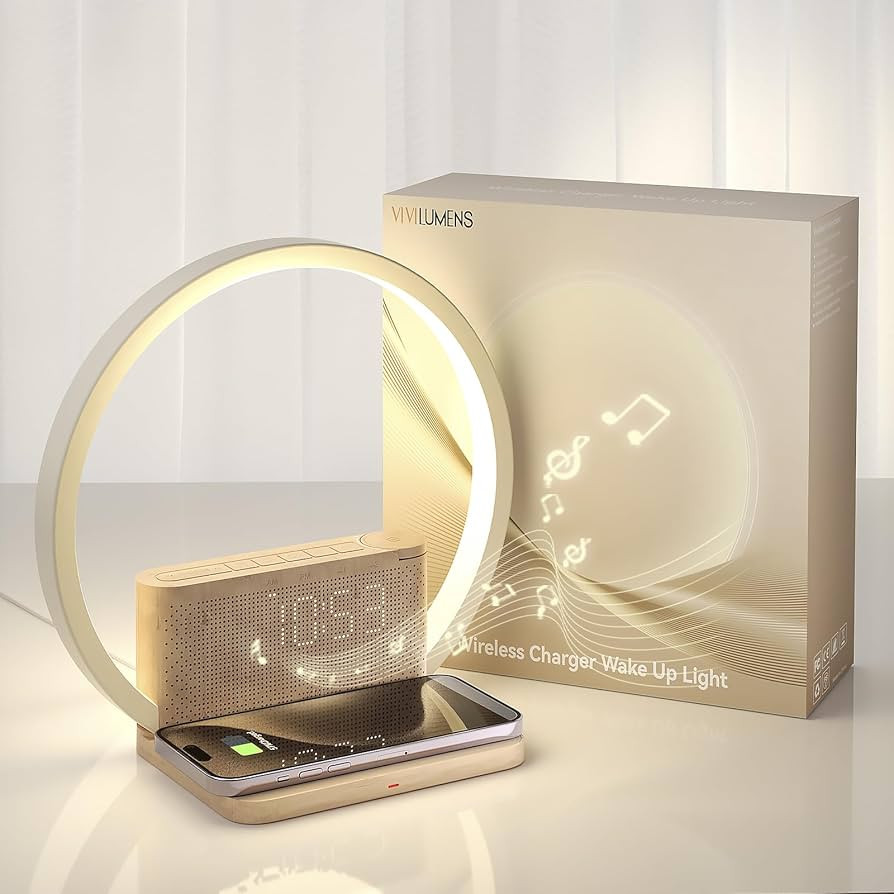 Vivilumens Sunrise Alarm Clocks Wireless Charger, 10 White Noise Sound Machine Alarm Clock with 3... | Amazon (US)