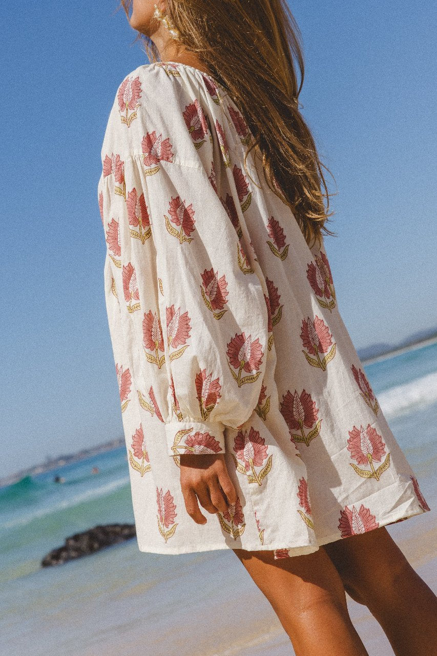 Ria Mini Dress ~ Strawberry Cream | Daughters of India