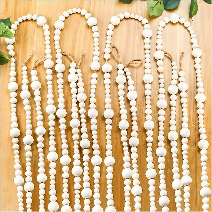 4PCS Wood Beads Garland Christmas, 28.8Feet Wooden Bead Garland for Christmas Tree Decoration, Ro... | Amazon (US)