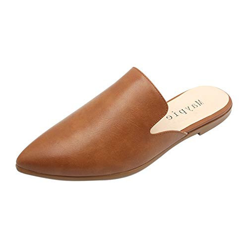 Maypie Womens Flat Mules Closed Pointed Toe Slip On Loafer Slides Backless Shoes, Brown, 8.5 B(M) US | Amazon (US)