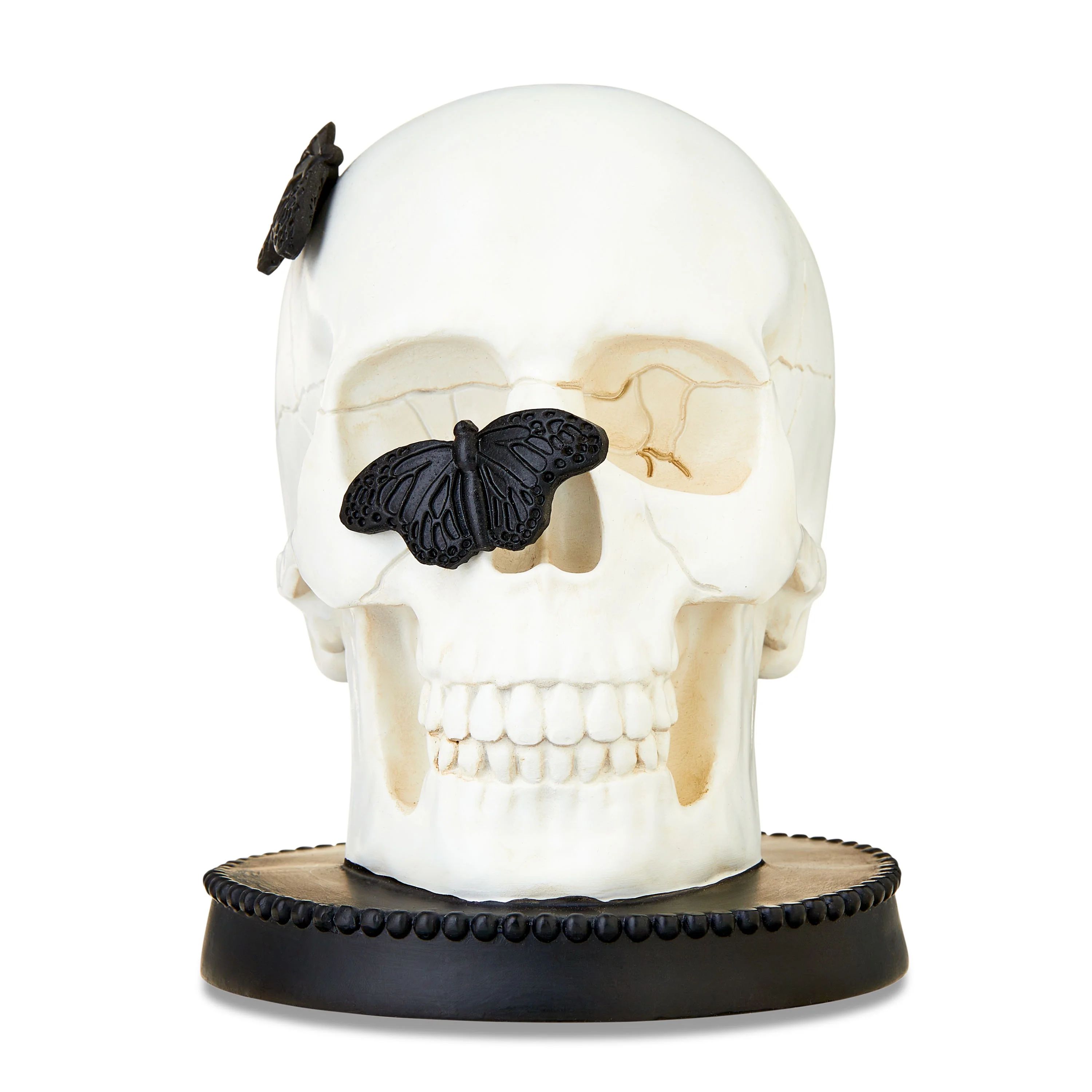 Halloween White Skull with Butterflies Tabletop Decor, 6 in, by Way To Celebrate - Walmart.com | Walmart (US)