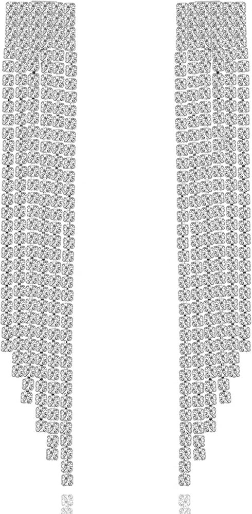 XGALBLA Party Statement Chain Earrings Chandelier Tassel Rhinestone Crystal Dangle Drop Earrings ... | Amazon (US)