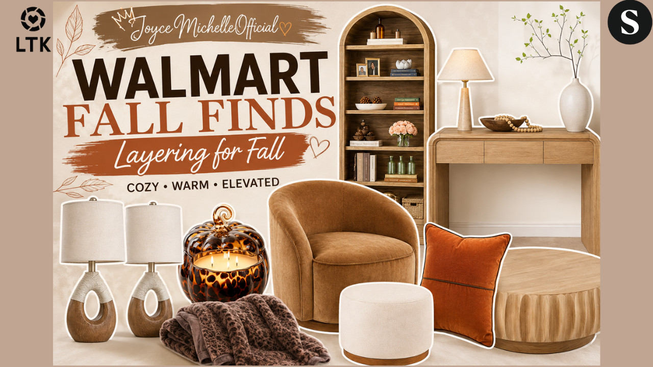 Walmart Fall Finds 🍂 | Layering Cozy Browns, Leopard Print & Warm Fall Home Decor

We’re layering for fall with another round of Walmart Fall Finds! 🍂🤎 This collection is all about creating a home that feels warm, collected, cozy, and elevated using rich caramel tones, natural wood, soft textures, and just enough seasonal décor.
This roundup features the Better Homes & Gardens Brown Leopard Faux Fur Oversized Throw, Auburn Sun velvet pillow, Farm Apple Pumpkin candle, curved console table, farmhouse rattan lamps, arched bookcase, My Texas House Emerson Ottoman, sculptural natural wood coffee table, and the gorgeous Better Homes & Gardens Sienna Swivel Accent Chair in Caramel Velvet.
The key to fall decorating without completely redecorating your home? Layering. Add a plush throw, richer pillows, warm wood tones, ambient lighting, and a seasonal candle to transition your existing space beautifully into fall.
If you love affordable elevated home décor, Walmart finds, cozy interiors, and decorating inspiration, subscribe and join me for more fall finds!


🛍️Walmart Storefront:




🛍️ShopMy:
https://shopmy.us/shop/collections/7315468



🛍️LTK:





#WalmartFallFinds #WalmartHome #WalmartFinds #FallDecor #FallHomeDecor #CozyHome #CozyFallDecor #HomeDecor #AffordableHomeDecor #BetterHomesAndGardens #MyTexasHouse #FallDecorating #LivingRoomDecor #HomeDecorOver50 #JoyceMichelleOfficial



Walmart fall finds,Walmart fall decor 2026,Walmart home decor,Walmart fall home decor,Walmart home finds,fall decorating ideas,fall decor ideas,cozy fall home,fall living room decor,Better Homes and Gardens Walmart,BHG Walmart decor,My Texas House Walmart,Walmart accent chair,Walmart furniture,Walmart coffee table,Walmart console table,Walmart bookshelf,leopard throw blanket,caramel home decor,brown fall decor,neutral fall decor,cozy home decor,affordable home decor,fall home layering 

 #LTKdayinmylife #LTKOver40 #LTKHome
