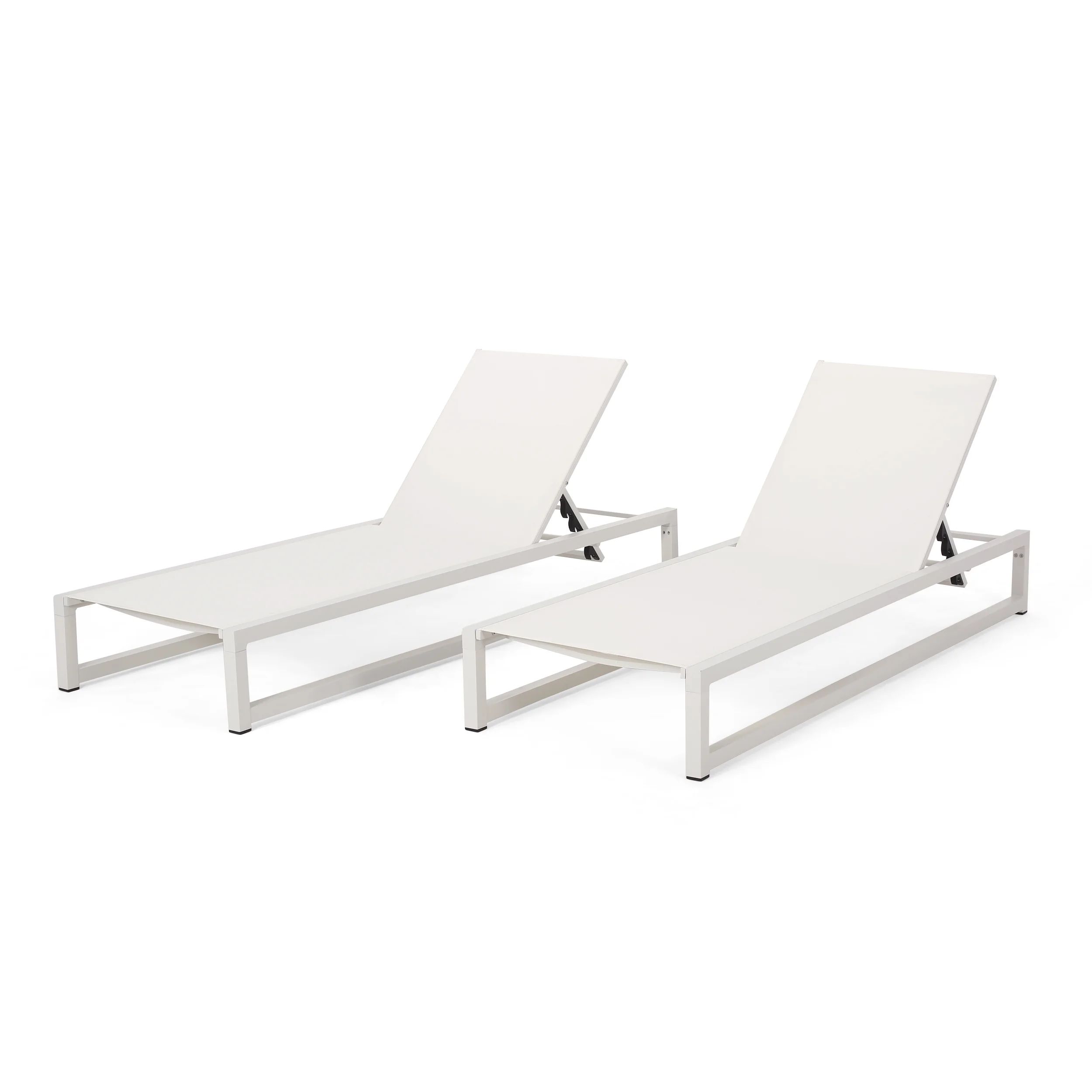 Noble House Modesta Outdoor Aluminum Lounge with Mesh Seating (Set of 2) White | Walmart (US)