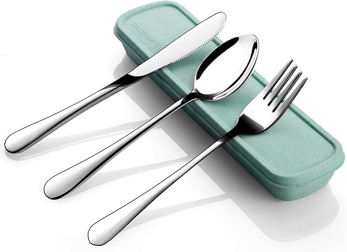 Portable Utensils Set with Case, 4pcs Stainless Steel Reusable Silverware for Lunch Camping Schoo... | Amazon (US)
