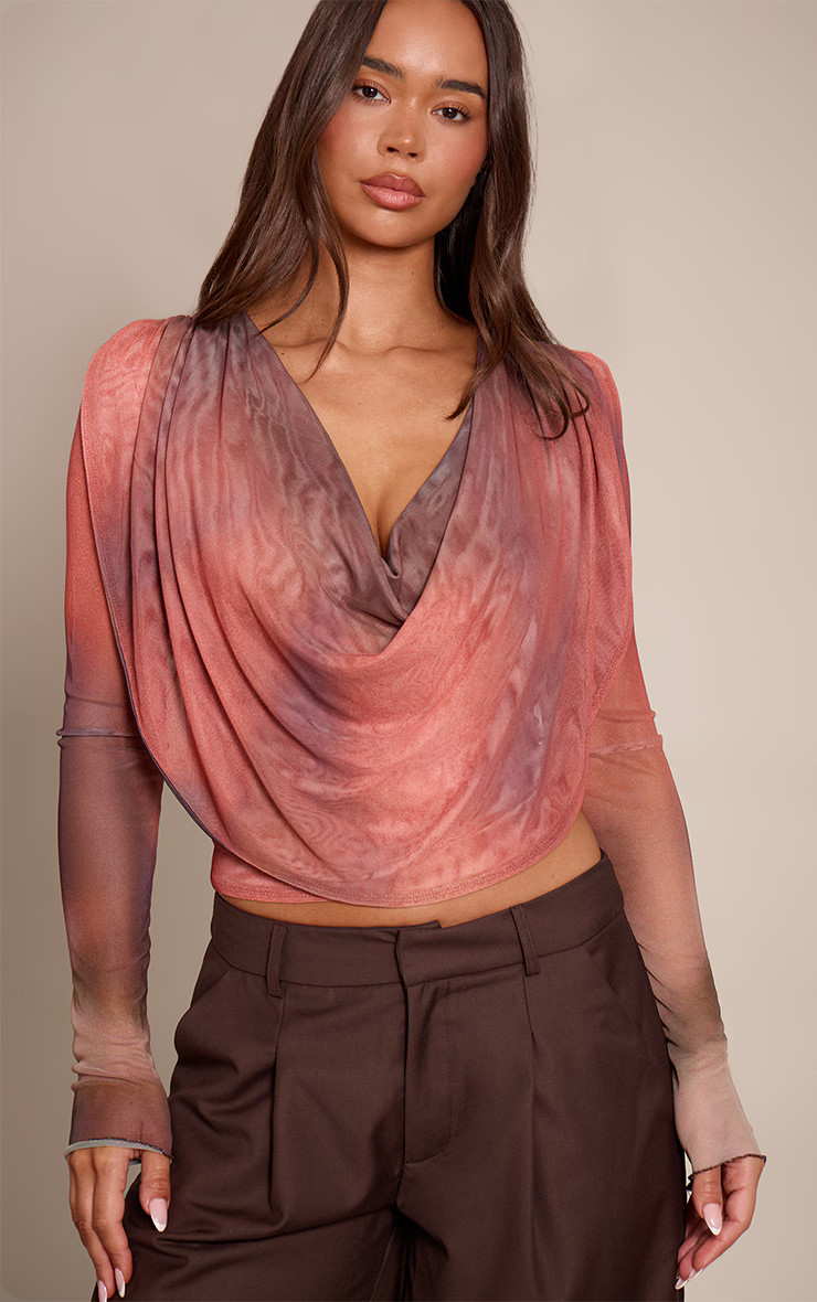 Multi Printed Cowl Long Sleeve Top | PrettyLittleThing US