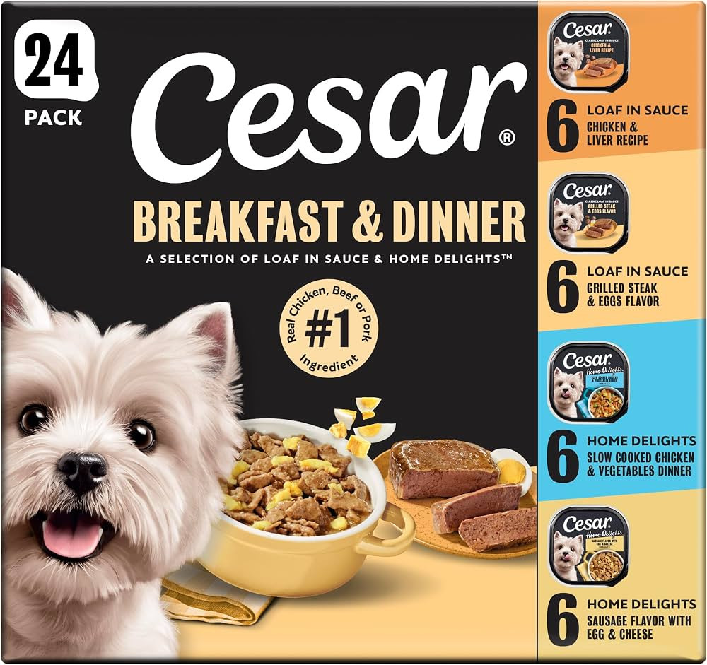 Cesar Breakfast & Dinner Variety Pack Wet Dog Food, 3.5 oz, 24 Count | Amazon (US)