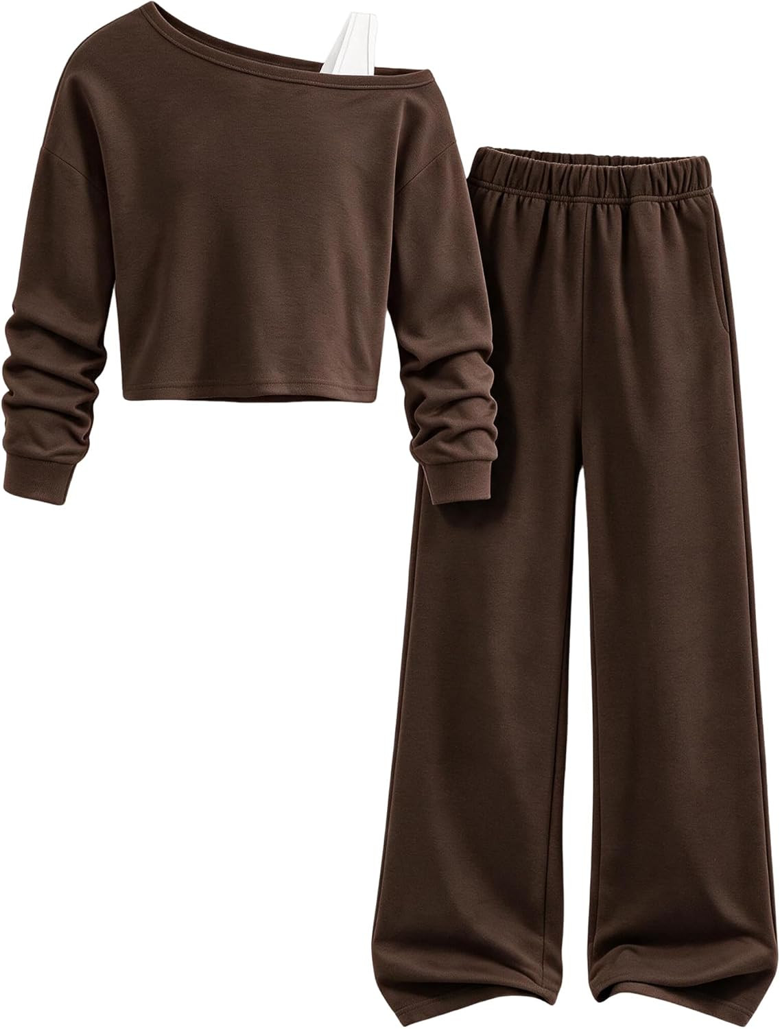 PATPAT Girls Sweatsuit Off Shoulder Sweatshirt Wide Leg Sweatpants 7-16Y | Amazon (US)