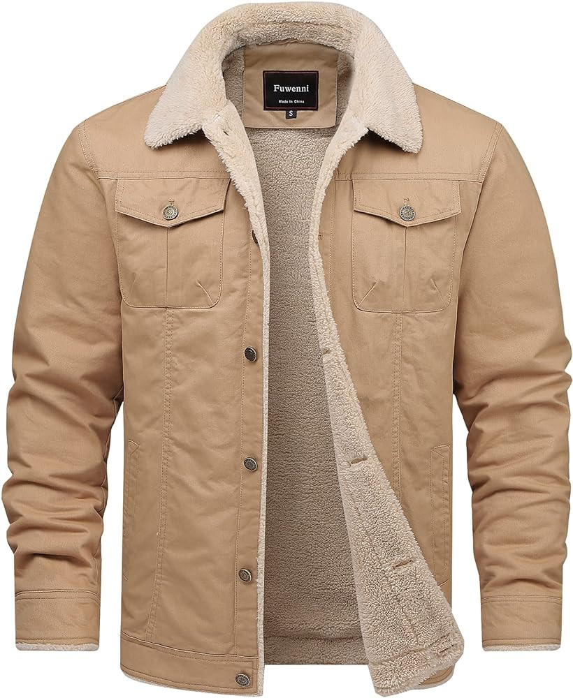 Fuwenni Men's Winter Sherpa Lined Fleece Military Cargo Jacket Cotton Outerwear Jacket Coat | Amazon (US)