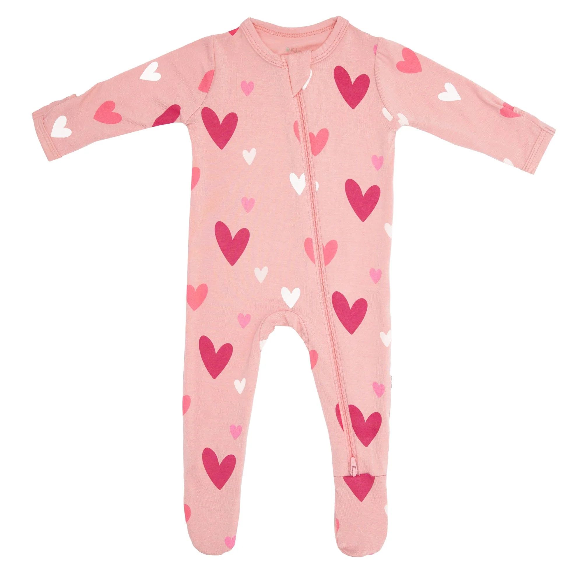 Zippered Footie in Crepe Hearts | Kyte BABY
