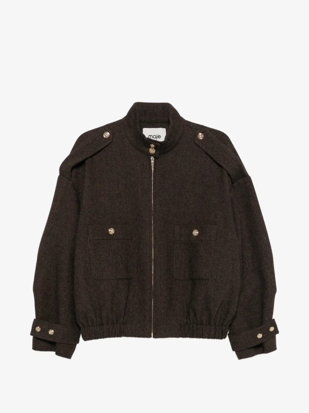 herringbone-pattern stand-up collar jacket | Farfetch Global
