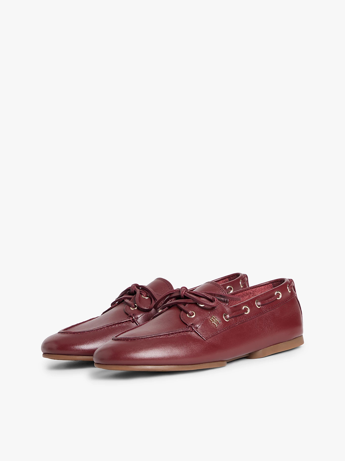 Leather TH Monogram Boat Shoes | Brown | Tommy Hilfiger | Tommy Hilfiger UK