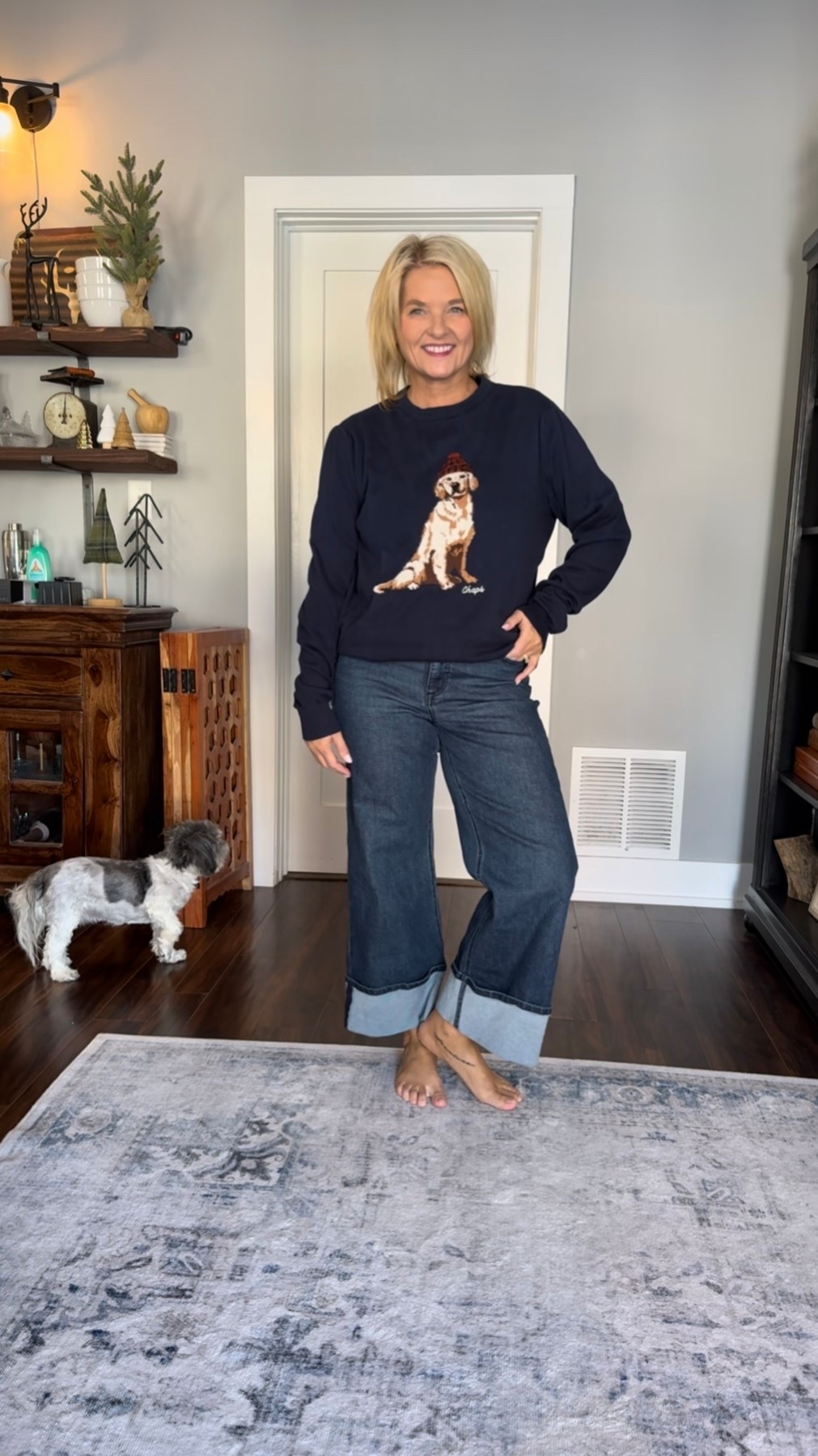 Festive holiday sweaters are my fave! Especially if it includes a dog 🐶 wearing a size medium in Navy. Runs TTS. 

Sweater, holiday, dog sweater, casual, ootd, Christmas, winter, over 40, mom style, 



#LTKFindsUnder50 #LTKootd #LTKHoliday
