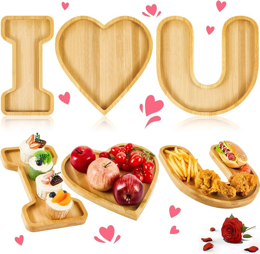 Patelai 3 Pieces Valentine's Day Wooden Serving Tray Valentines Charcuterie Board Kitchen Plates ... | Amazon (US)