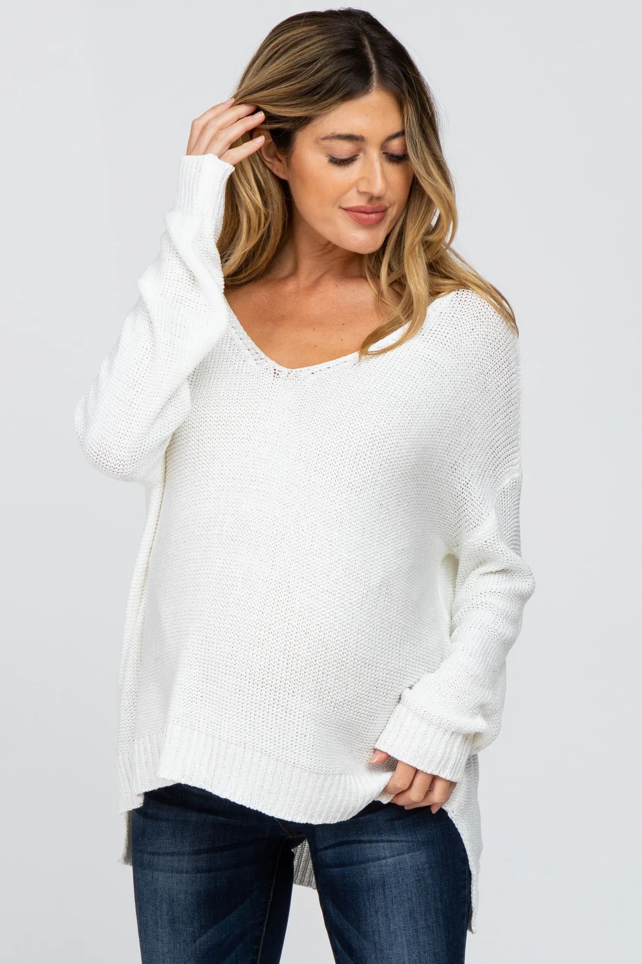White Side Slit Knit Maternity Sweater | PinkBlush Maternity