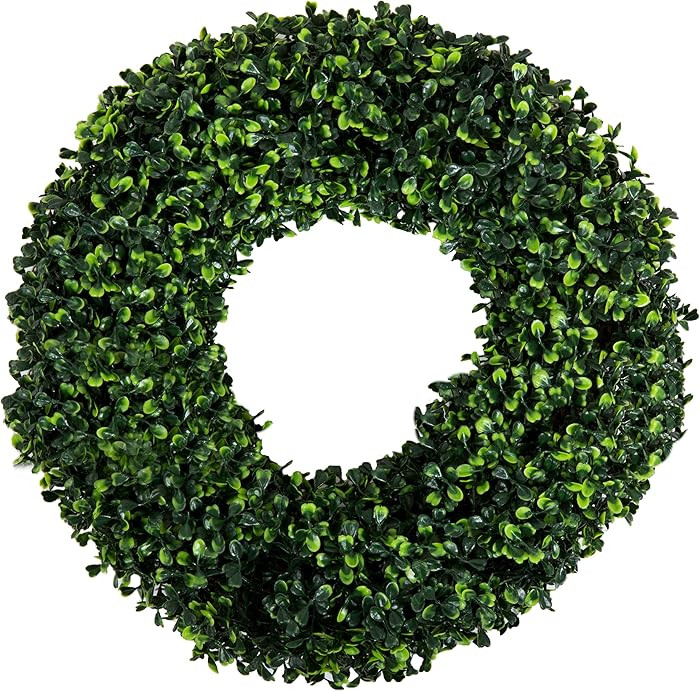 Boxwood Wreath - 16.5-Inch Round UV Resistant Artificial Spring, Summer, Fall, or Winter Wreath -... | Amazon (US)