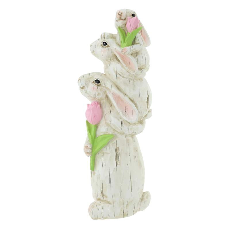 26.5In Wooden Stacked Bunnies With Tulips | At Home