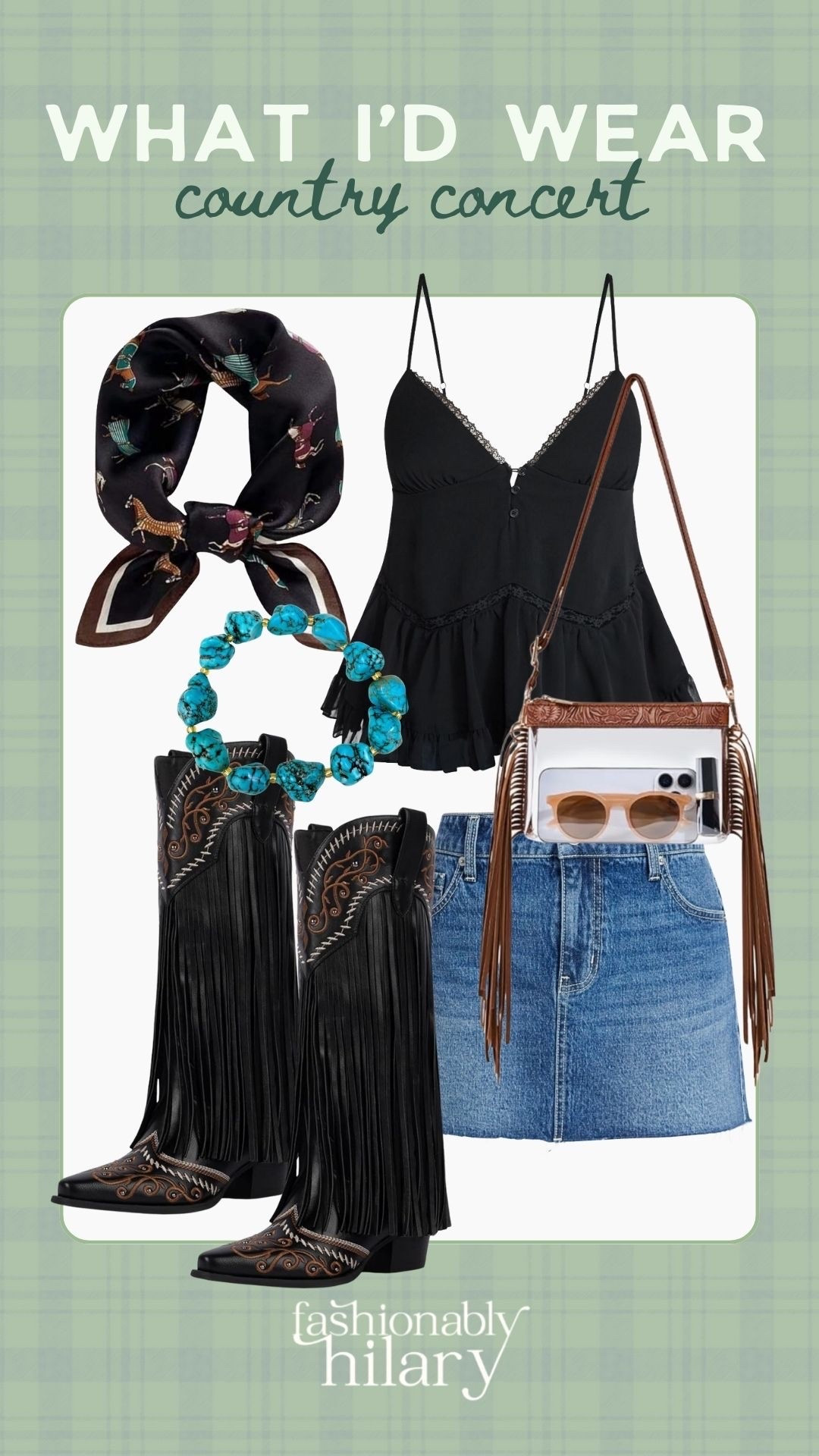 It’s country concert season and Walmart has some gorgeous outfit ideas! I am smitten with this adorable lace trim cami and cut off denim skirt. I paired it with these super cute fringe boots, clear concert bag, silk scarf and adorable turquoise bracelet for the perfect concert look.

#LTKMidsize #LTKSeasonal