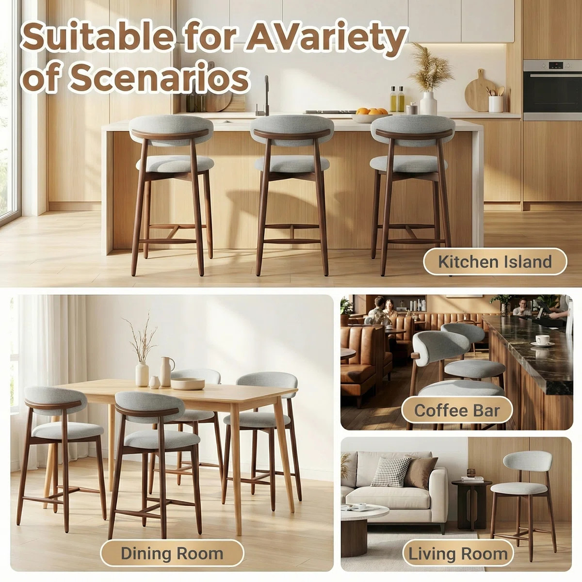 Upholstered Counter Height Bar Stool with Solid Wood legs | Wayfair North America