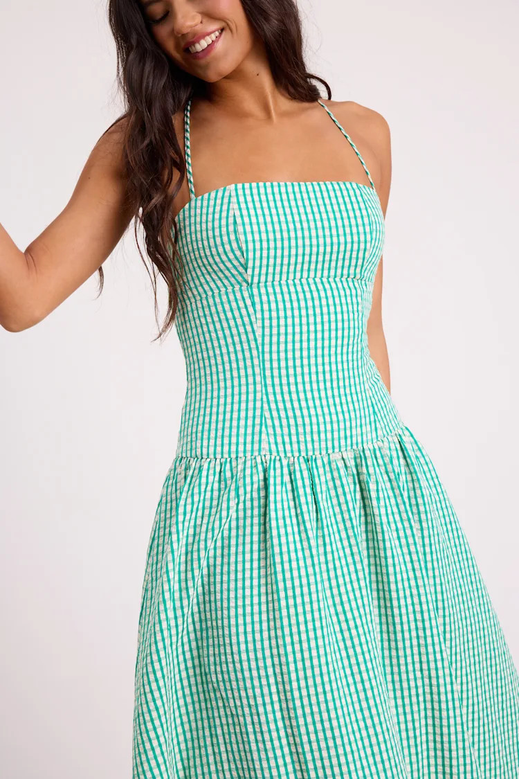 Lanny Green Gingham Lace-Up Midi Dress | Lulus