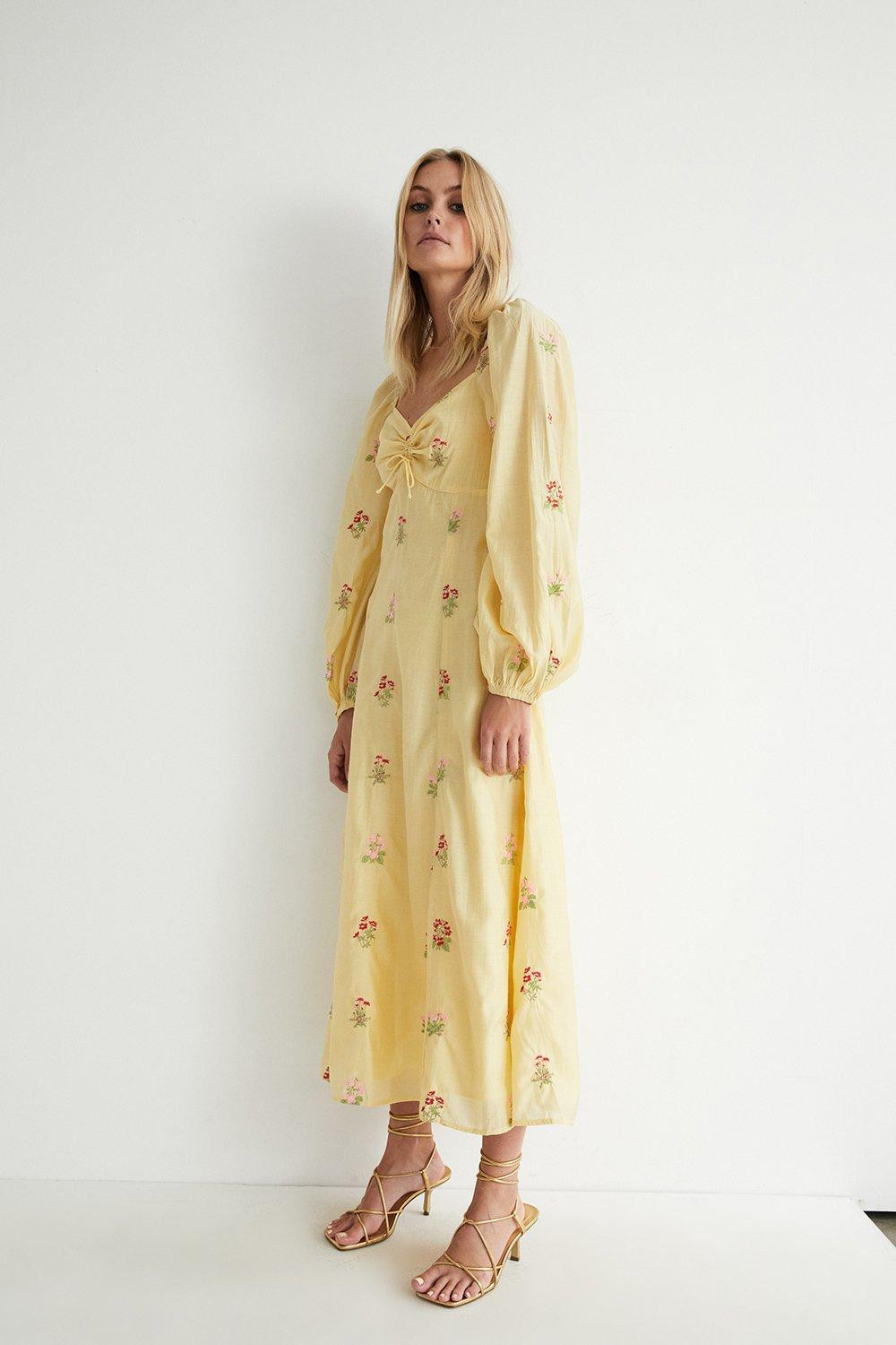 Embroidery Midi Dress | Warehouse UK & IE