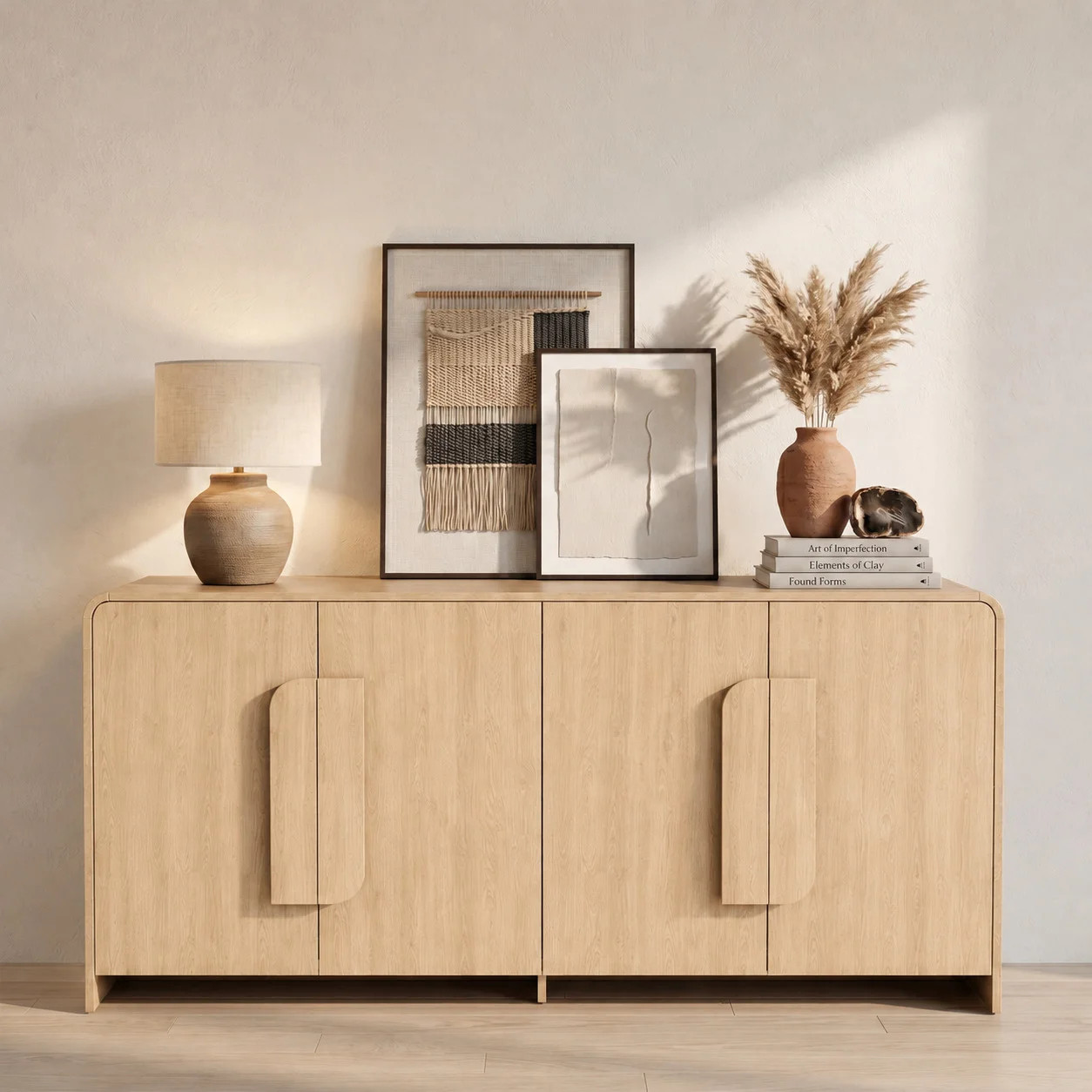 64'' Modern Design Sideboard Buffet Cabinet with 4 Doors, Large Wooden Handles and Adjustable Shelves, TV Curved Storage Cabinet Sideboard for Home, K | Wayfair North America