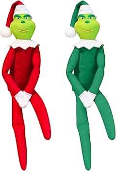 EOHX 2PCS Grinch Elf on The Shelf Doll Toys,Grinch Christmas Decorations Ornaments Elf On a Bench... | Amazon (US)