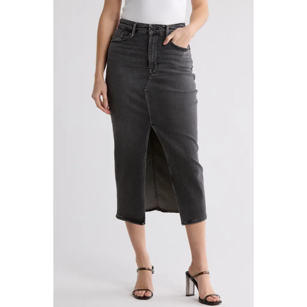 Good American Front Slit Midi Denim Skirt in Black352 at Nordstrom Rack | Nordstrom Rack
