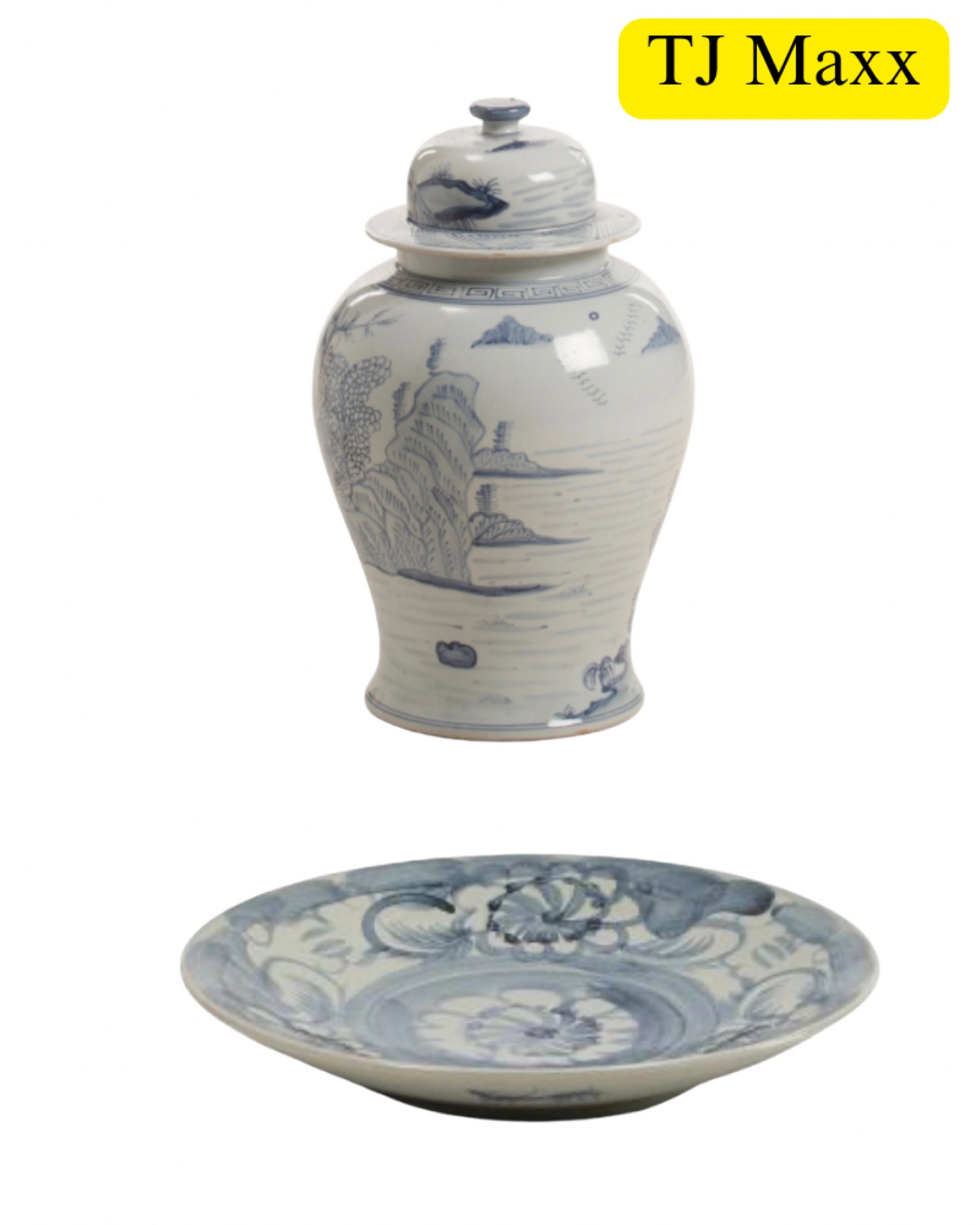 TJ Maxx, designer fines on sale, blue and white decorative plate, ginger, jar, vase, kitchen, entry, living room, office, bedroom, French, modern chemical coastal.

#LTKSaleAlert #LTKHome