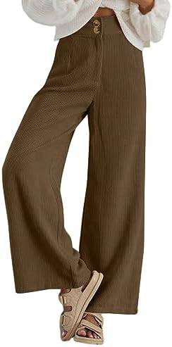 Sidefeel Corduroy Pants for Women 2025 Casual High Waisted Double Buttoned Stretchy Loose Fit Wid... | Amazon (US)