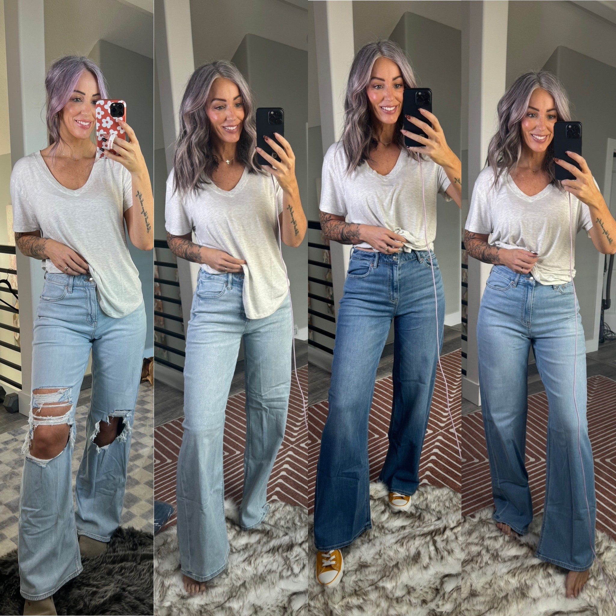 American Eagle dreamy drape stretch baggy wide leg jeans. SIZE DOWN they are very stretchy. I wear size 4 Tall or Reg. (I’m 5’8, 145 lbs). 

#LTKItBag 

#LTKOver40 #LTKSeasonal