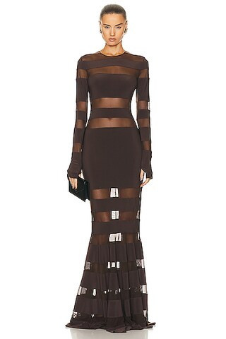 Norma Kamali Spliced Dress Fishtail Gown in Brown | FWRD 