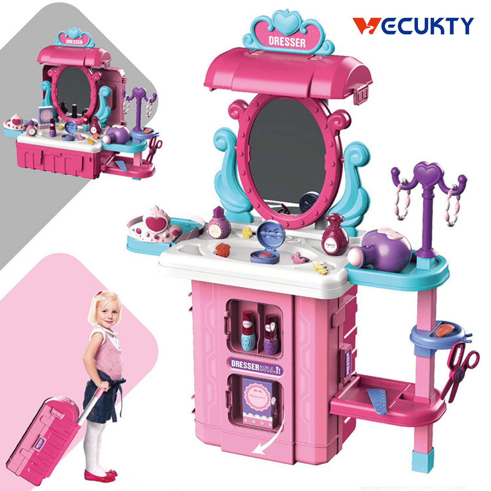 Vecukty Makeup Play for Toddlers, Vanity for Girls, Princess Beauty Mirror and 39 PCS Play Set fo... | Walmart (US)