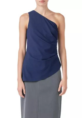 Grey Lab Women's One Shoulder Ruched Top, Navy Blue, Small | Belk