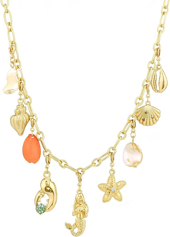 Rambling Rose 14K DIY Necklace,Beach by the Sea Gold Shell Pendant Necklaces,Chain Jewelry for Wo... | Amazon (US)