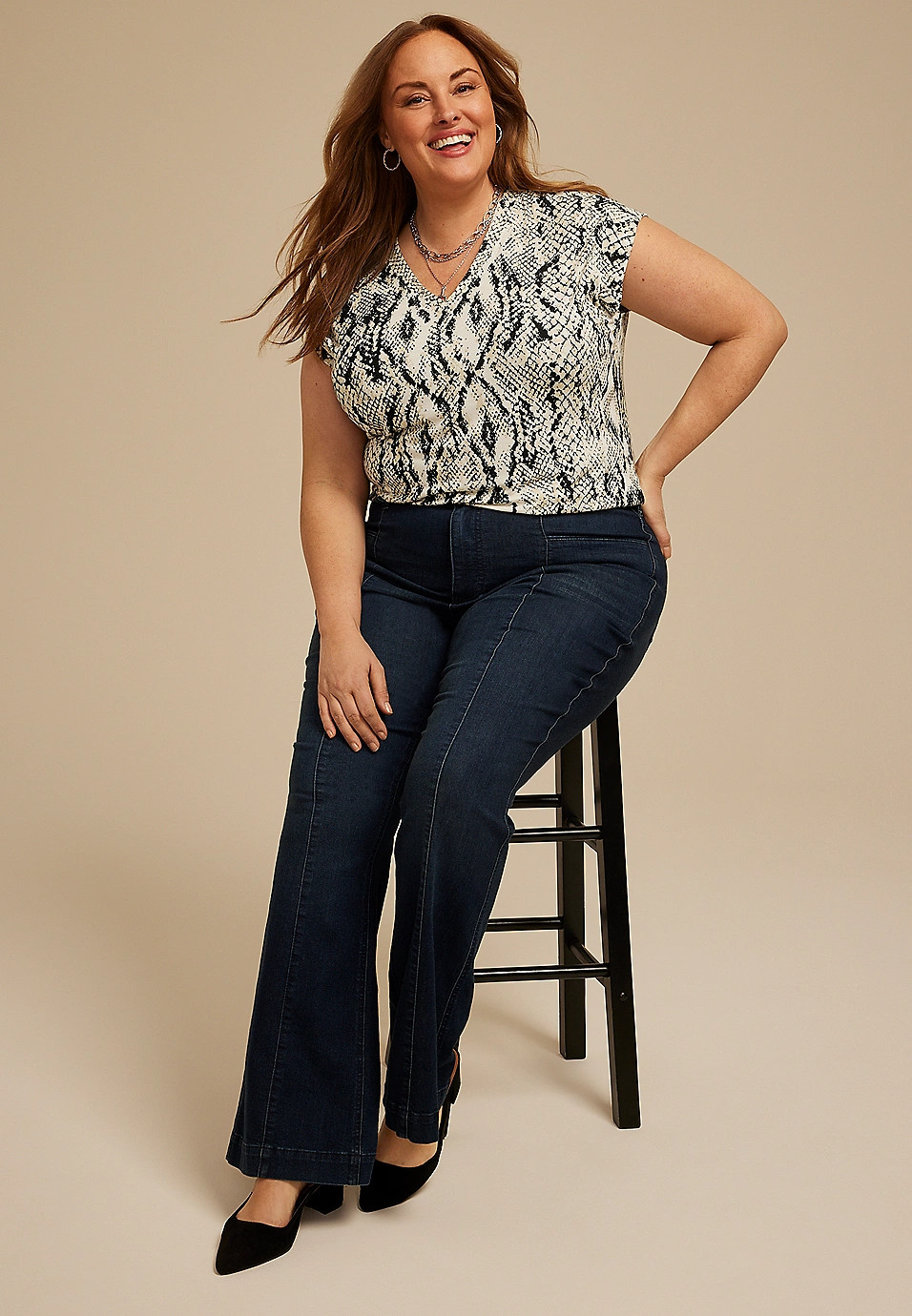 Plus Size 24/7 Magnolia Snake Print V Neck Tee | Maurices