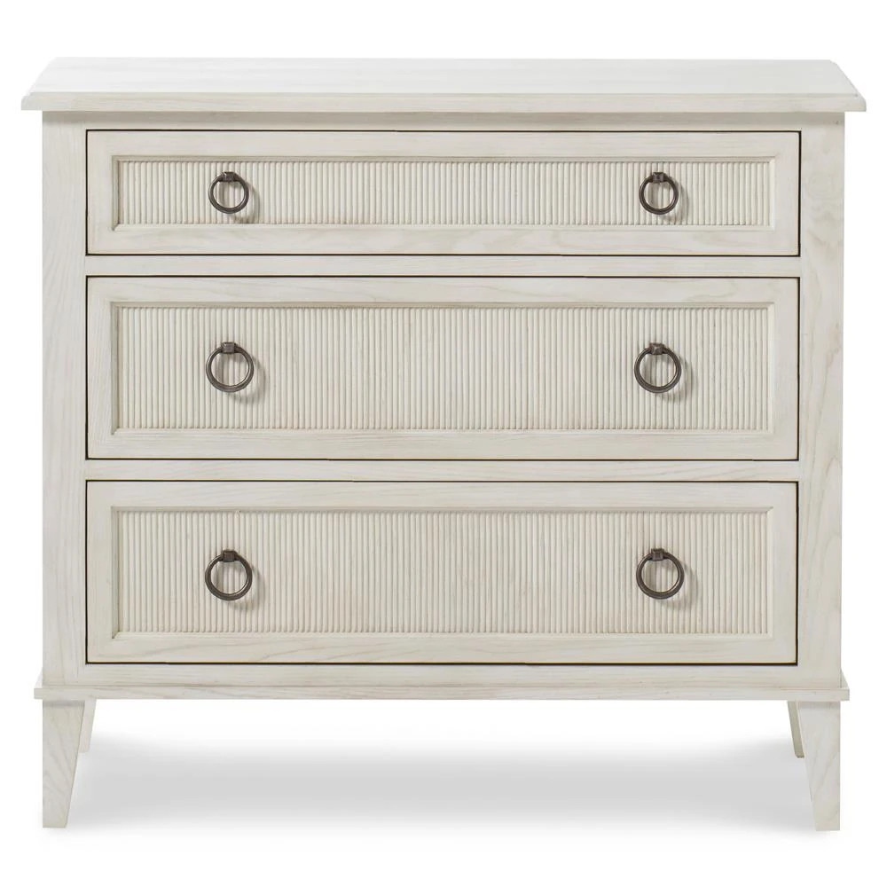Century Hampton French Country White Wood Wide 3 Drawer Nightstand | Kathy Kuo Home