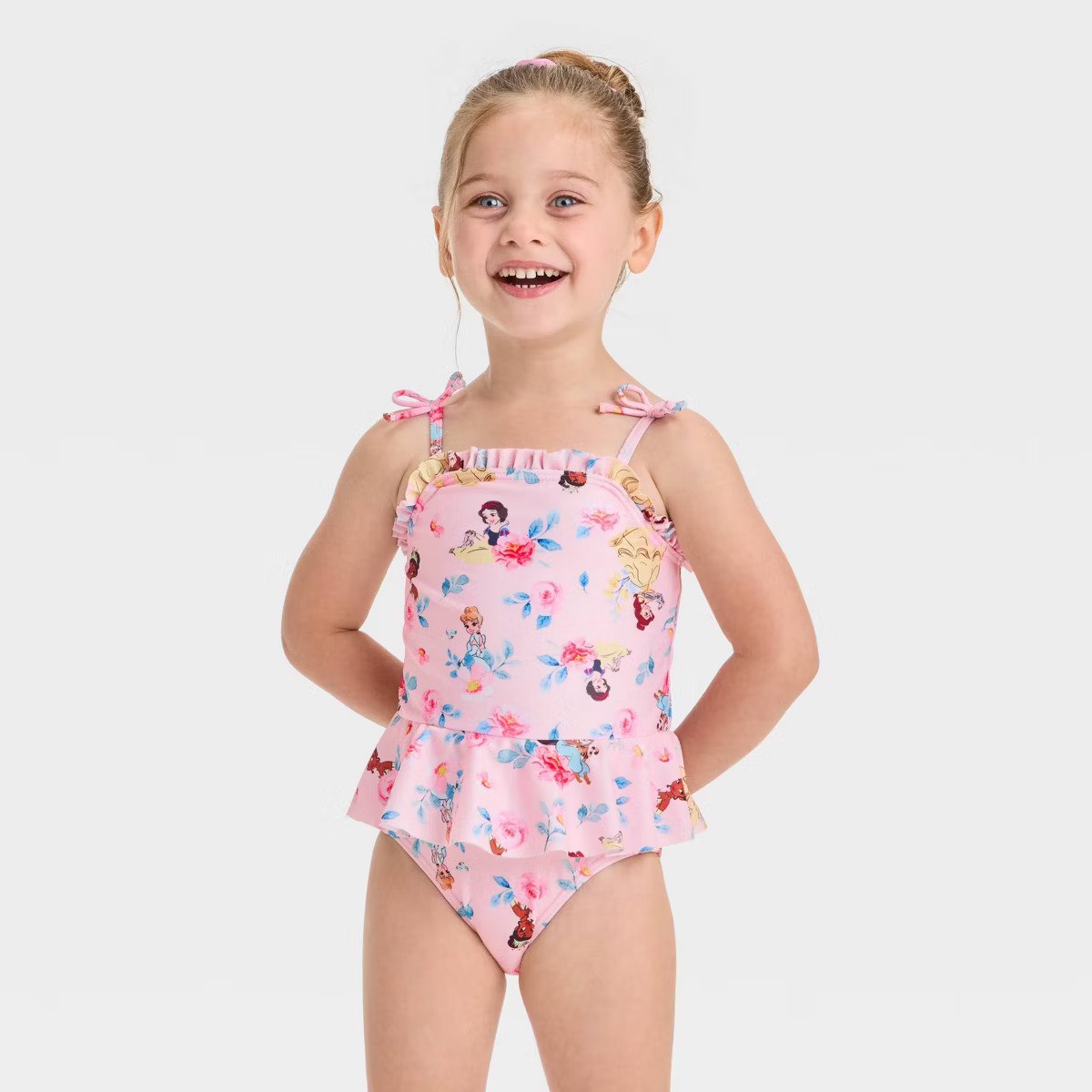 Toddler Girls' Disney Princess Ruffle One Piece Swimsuit with Bows - Pink | Target