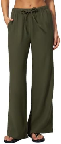QINSEN Womens Wide Leg Palazzo Pants Wrinkle Resistant Flowy Drape Trousers | Amazon (US)