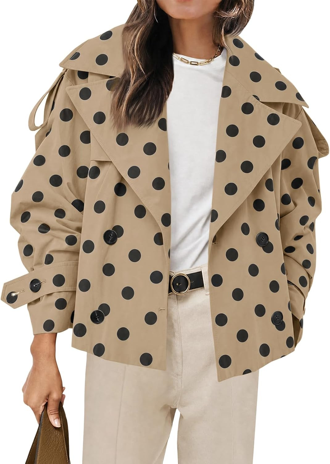 Tankaneo Womens Cropped Trench Double Breasted Short Jacket with Belt | Amazon (US)